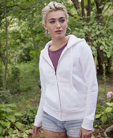 Damska bluza z kapturem zapinana na zamek kolor biały FRUIT of the LOOM