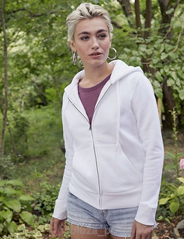 Damska bluza z kapturem zapinana na zamek kolor biały FRUIT of the LOOM