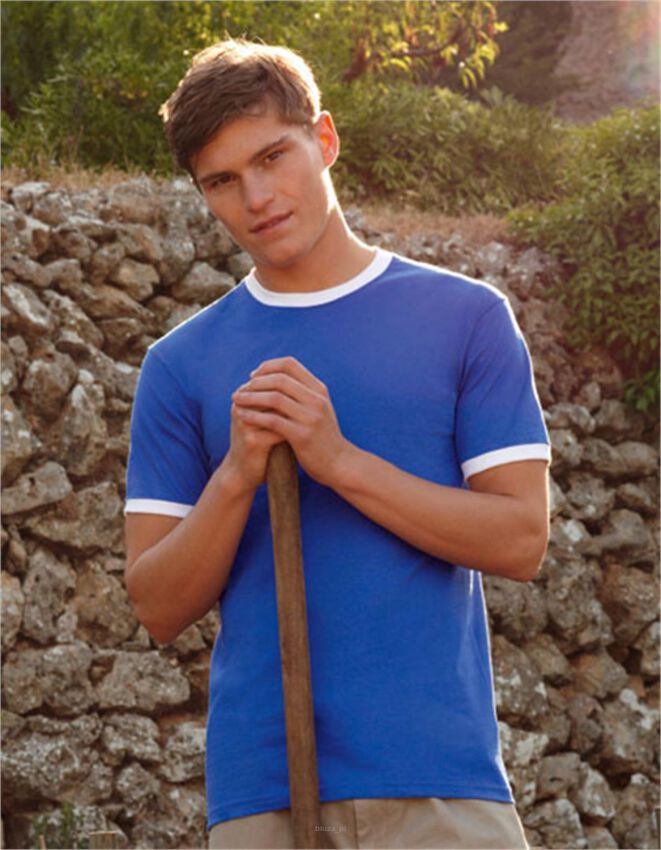 T-shirt RINGER kolor niebieski/biały FRUIT of the LOOM