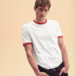 T-shirt RINGER kolor biały/czerwony FRUIT of the LOOM